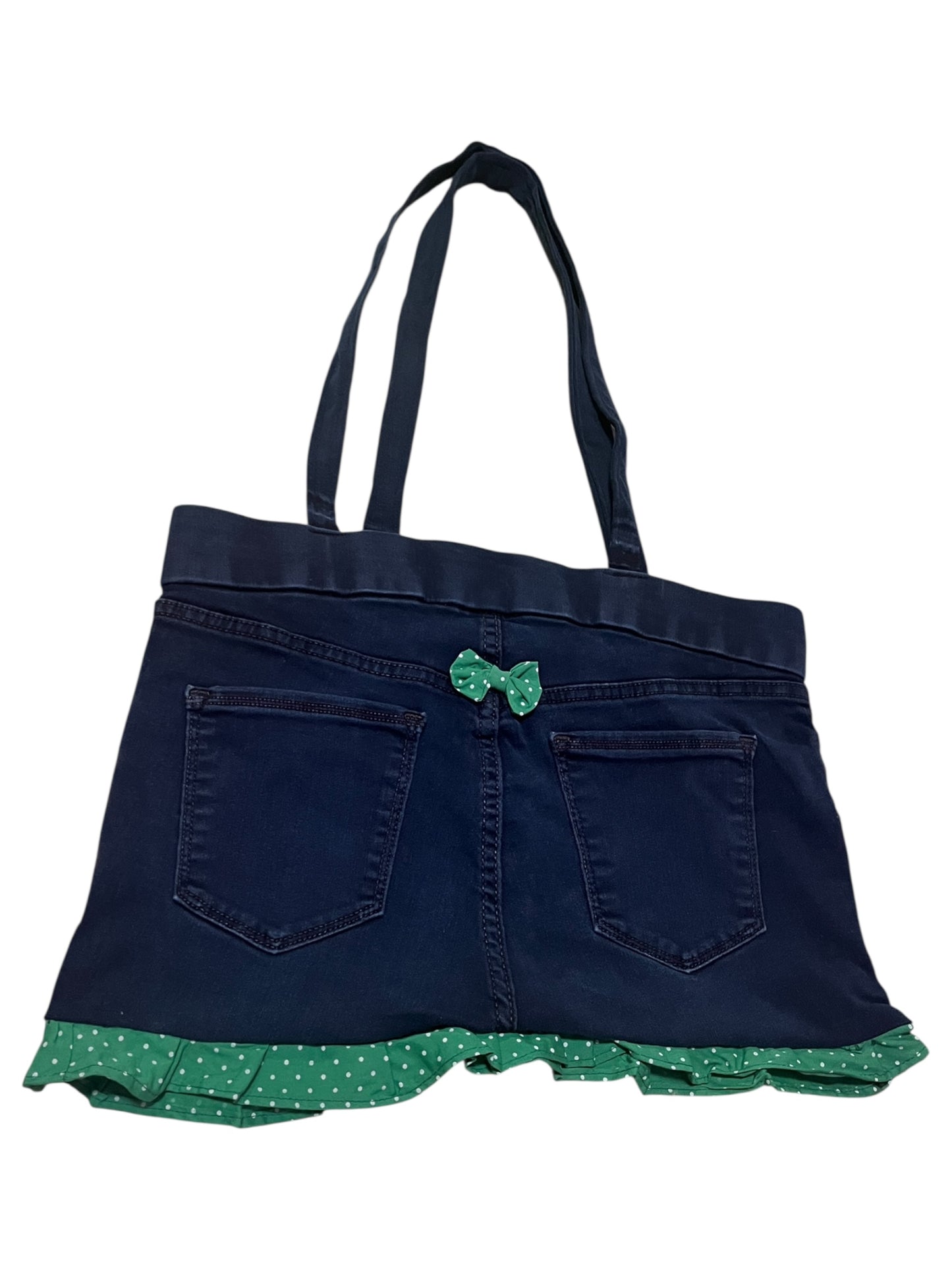 Dark blue Jean bag with green details