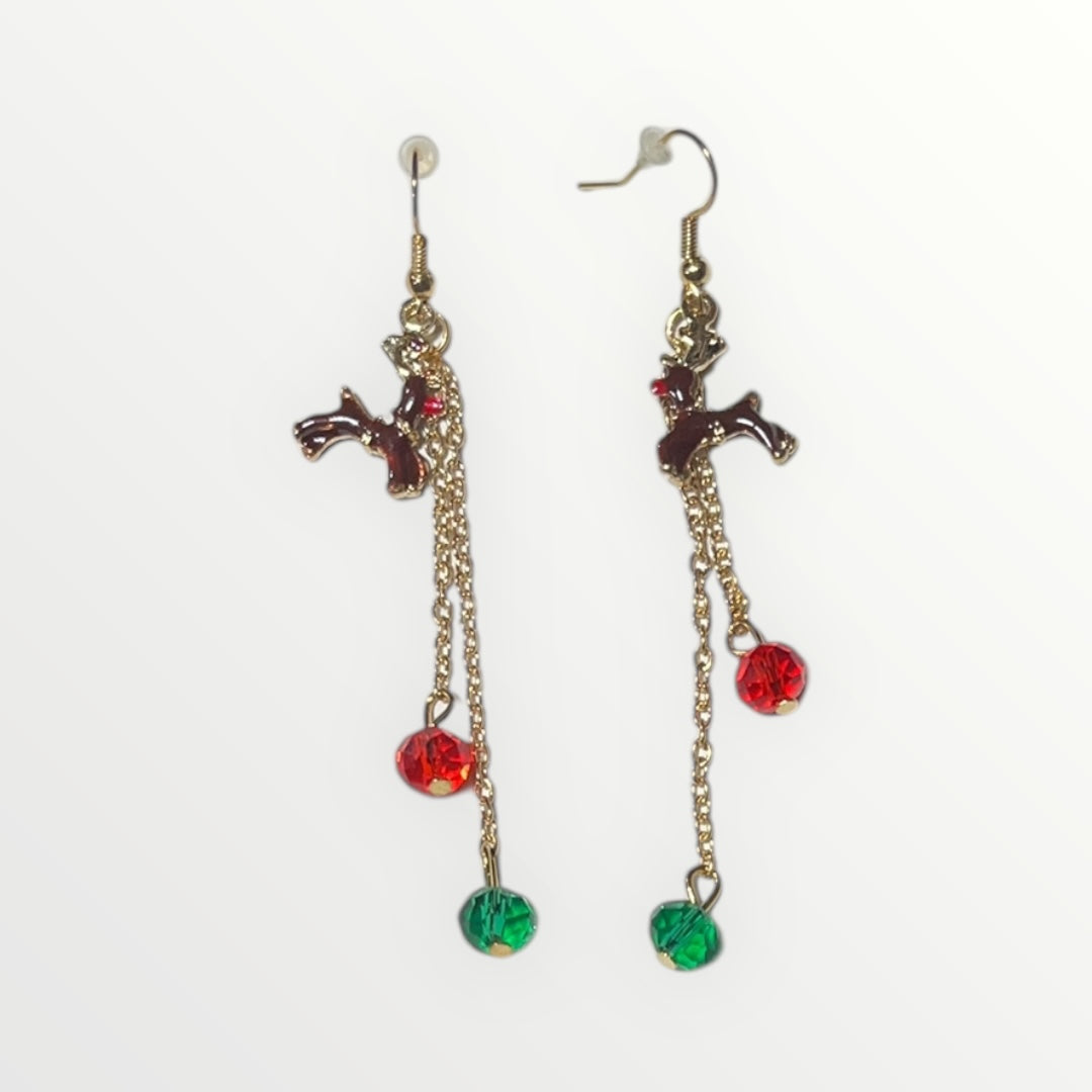 Christmas reindeer dangling earrings