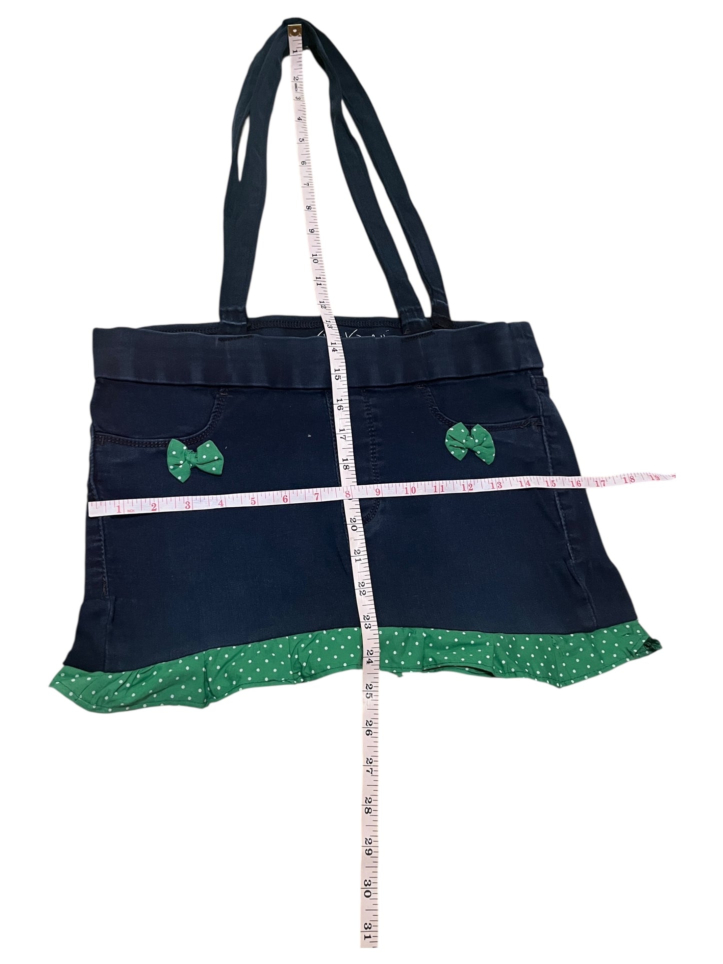 Dark blue Jean bag with green details