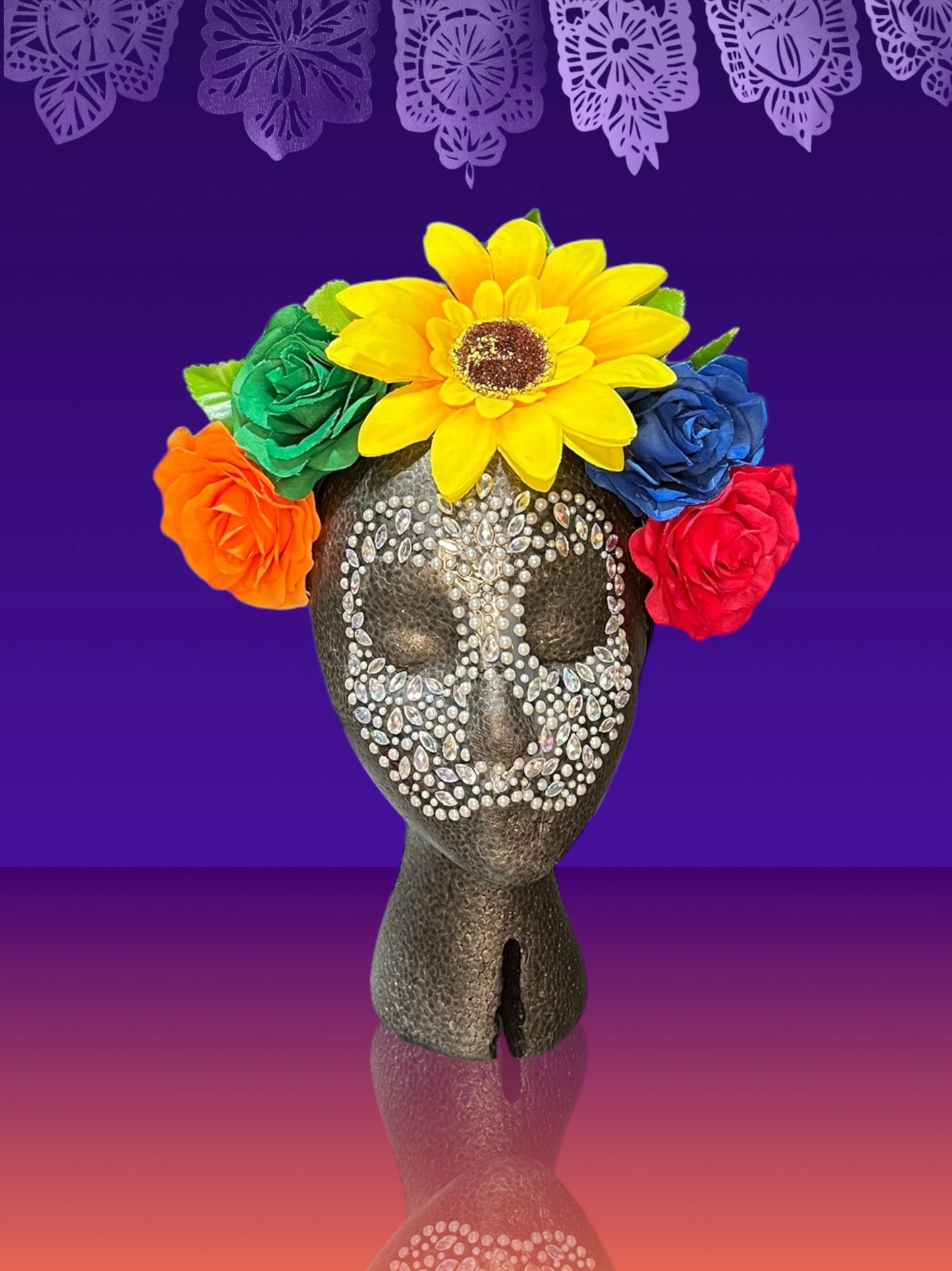 Sunflower and Color Roses Crown Headband