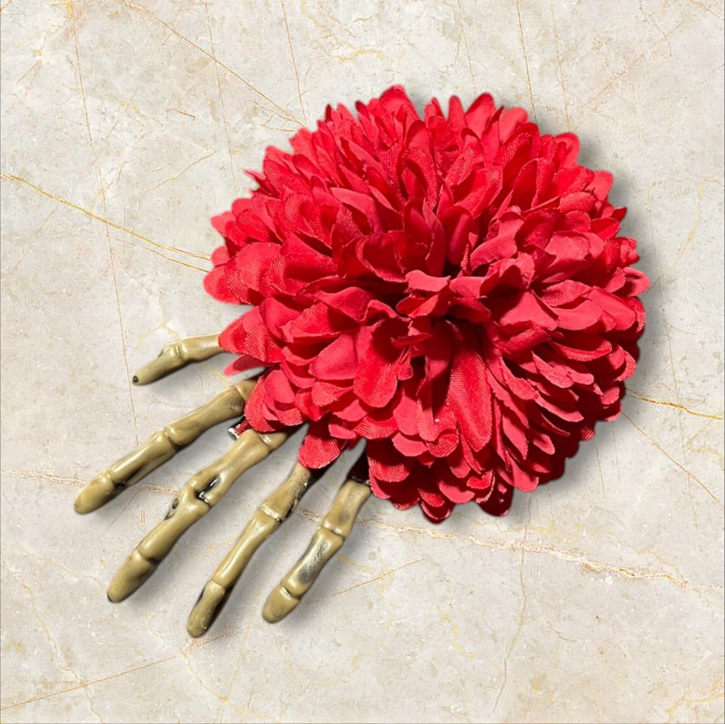 Skeleton hand flower hair clip