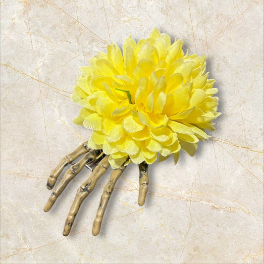 Skeleton hand flower hair clip