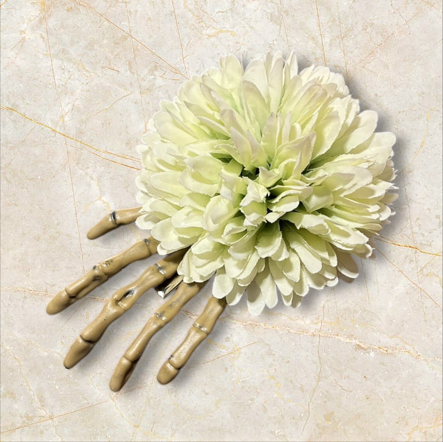Skeleton hand flower hair clip
