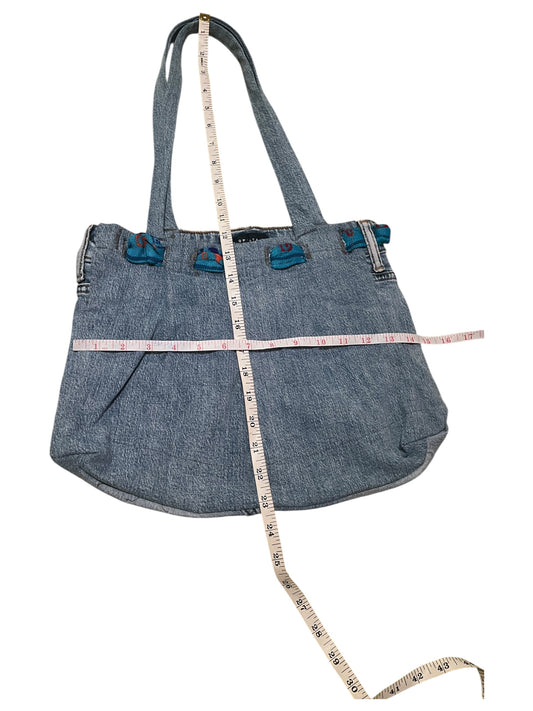 Light blue denim Jean bag with cambaya fabric details