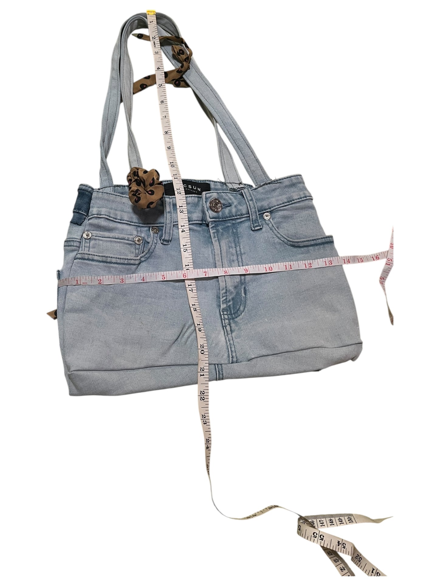 Light blue Jean bag fabric bows and scrunchie