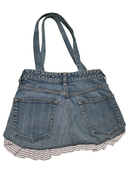 Light blue denim Jean bag with white and black stripe details