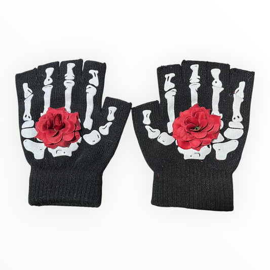 Skeleton hand with flower gloves