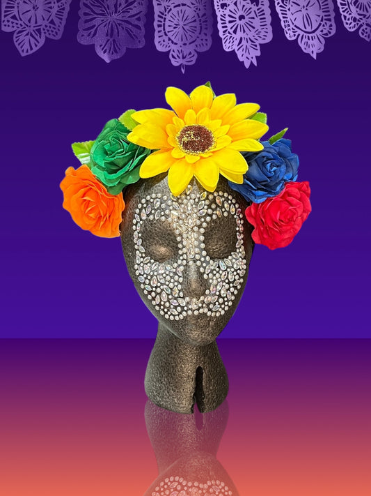 Sunflower and Color Roses Crown Headband